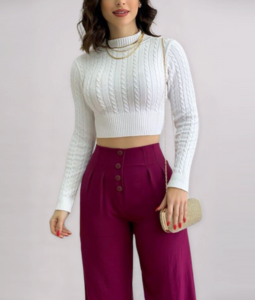 BLUSA TRICOT CROPPED TRANCINHA